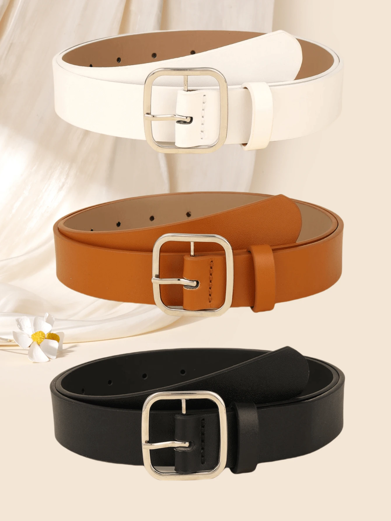(3pcs/Set) Square Buckle Women Fashion Belt, Versatile Decorative Leather Waistband Summer, School Fall, Autumn, Halloween