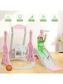 Toddler Slide And Swing Set 4 In 1 Baby Slide Climber Playse With Swing Slide Climber And Basketball Kids Slide And Swing Set Indoor Outdoor Backyard Baby Playground Toy For Toddlers (Blue) - Hồng - Xem 6