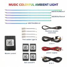 FILIPLI RGB通用汽車內飾亞克力光氛圍燈2燈6燈10燈14燈18燈22燈64色汽車交響樂裝飾氛圍燈256色LED內飾隱藏式燈帶氛圍燈車內霓虹燈 - 256色 - 查看 9
