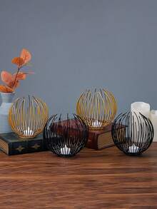 1入輕奢金屬燭台，現代鐵藝裝飾燭臺，復古中空燭座，適用於婚禮家庭聚會派對和假日桌面點綴 - 彩色 - 查看 4