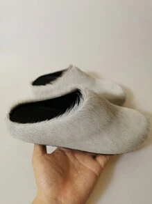 新款尖頭毛絨拖鞋，厚底、耐磨外底，秋冬室內外休閒鞋 - 灰色 - 查看 8