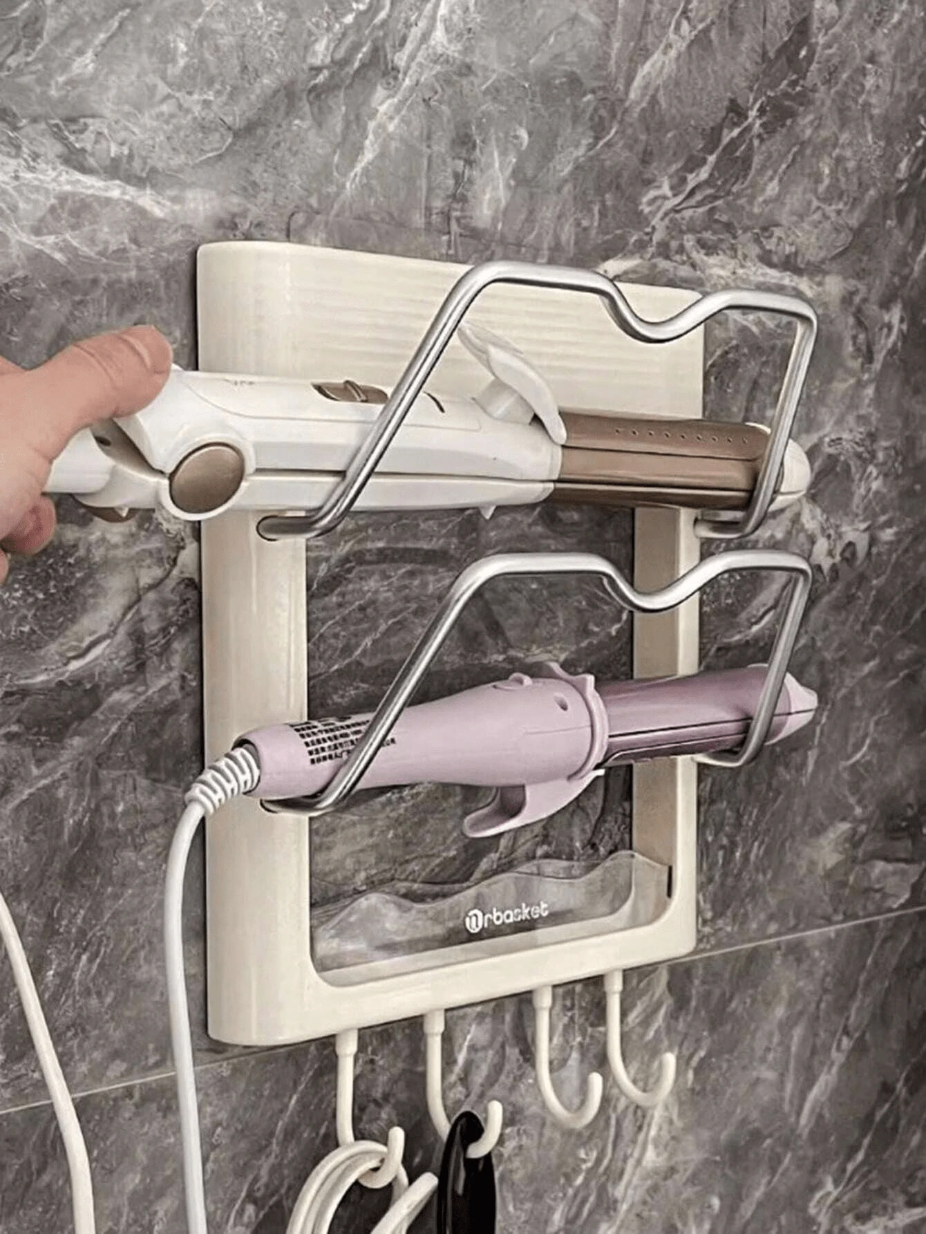 1pc Curling Iron Storage Rack, Wall-Mounted Punch-Free Bathroom Wall ...