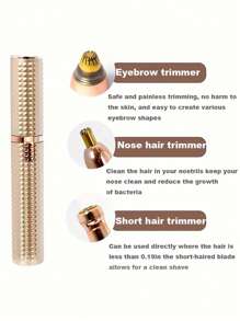 3 合 1 剃须刀电动脱毛眉毛修剪器 USB 充电式全身脱毛器女士面部眉毛鼻子腋毛脱毛 - 金色 - 查看 3