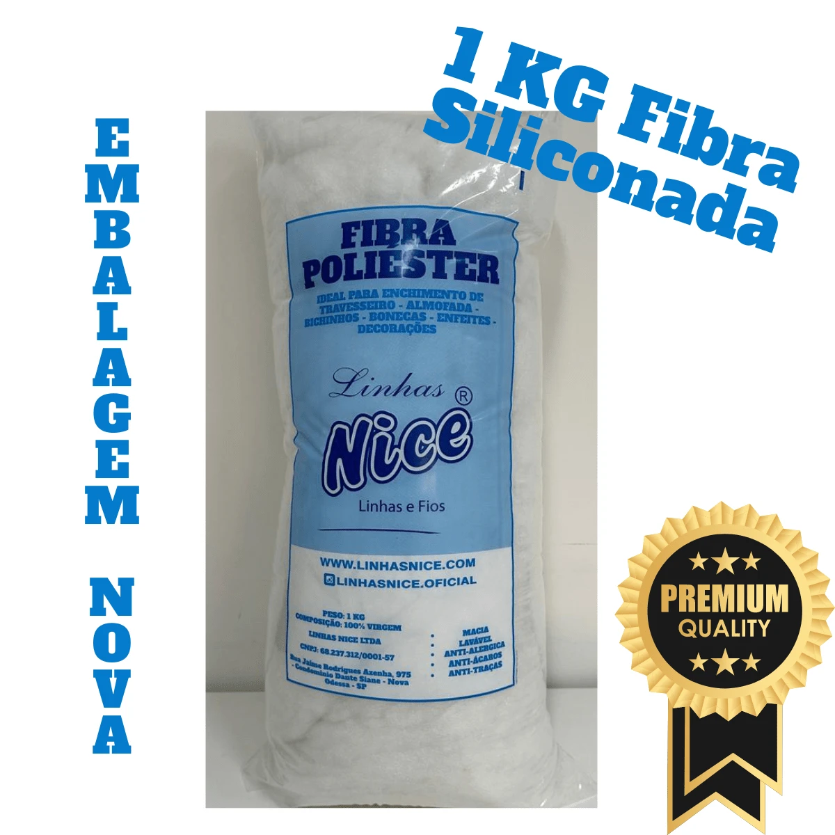 NICE LINES 1KG Fibra Importada Antialérgica - ENVIO IMEDIATO - P/ Enchimento de Travesseiros e Almofadas - Branco - Visão 1