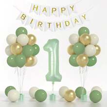 Globo verde oliva número 1 de 40 pulgadas y conjunto de 12 globos de metal verde hierba, dorado y crema, perfectos para la decoración de la fiesta del primer cumpleaños, 33 piezas/set - Multicolor - Ver 4