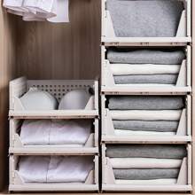LIVINGANDHOME 1 Piece Foldable Stackable Clothes Storage Organiser Basket,Drawer Storage Basket,Home DIY Layered Divider Drawer Rack,Wardrobe Storage Box Organizer,Sliding Cabinet Drawer Storage Shelf Organzier For Wardrobe Cupboard Kitchen Bathroom Office - Grey - View 8