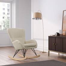 Living And Home Contemporary Faux Wool Rocking Chair With Removable Cushion - Beige - View 2