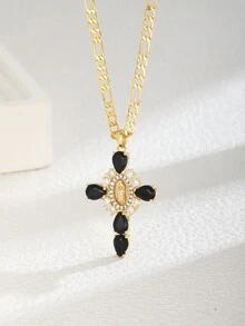 1 chiếc vòng cổ thời trang cổ điển Cubic Zirconia trang trí hình bầu dục Đức mẹ đồng trinh & mặt dây chuyền thánh giá cho bé gái trang sức hợp thời trang cho trẻ em quà tặng sinh nhật để trang trí hàng ngày - Nhiều màu - Xem 8