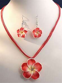 3pcs/Set Fashionable Sweet Polymer Clay Flower Women's Jewelry Set, Including Earrings And Necklace, Suitable For Dates, Beaches And Parties - Necklace and Earrings Set - View 9