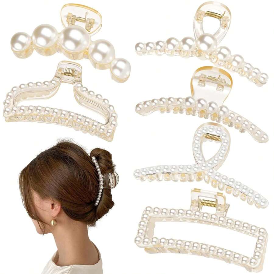 1 CÁI/6 CÁI Kẹp tóc cô dâu, Kẹp tóc ngọc trai, Kẹp tóc lớn cho tóc dài mỏng dày, Kẹp tóc màu trắng cho tóc xoăn mỏng Kẹp hàm Kẹp tóc lớn Phụ kiện tóc cho phụ nữ, Đồ trang trí tiệc độc thân, Quà tặng phù dâu, Tiệc cô dâu, Đám cưới, Giáng sinh - trắng - Xem 1
