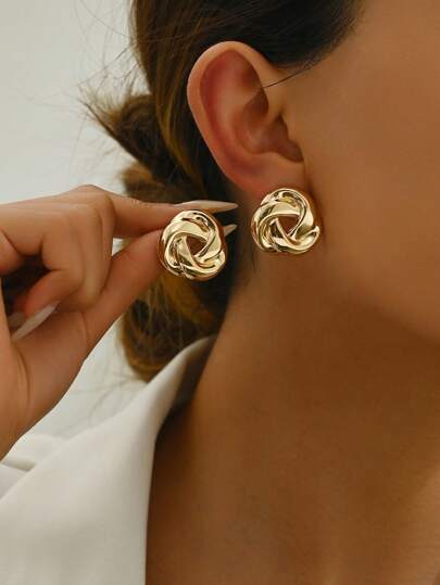 زوج من الأقراط المعدنية ذات الطراز البانك جوثيك المبسط المحفور باشكال الأزهار، مجوهرات موضة هدية للسيدات، مناسبة لحفلات السنة الجديدة، والحفلات والعطلات