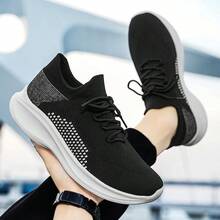 春季簡約清新時尚透氣女運動鞋，柔軟厚底，高彈性，輕量化跑鞋 - 黑色 - 查看 2