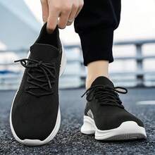 春季簡約清新時尚透氣女運動鞋，柔軟厚底，高彈性，輕量化跑鞋 - 黑色 - 查看 1