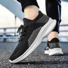 春季簡約清新時尚透氣女運動鞋，柔軟厚底，高彈性，輕量化跑鞋 - 黑色 - 查看 4