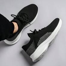 春季簡約清新時尚透氣女運動鞋，柔軟厚底，高彈性，輕量化跑鞋 - 黑色 - 查看 6