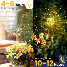 4 Piece, 420 LED Warm Solar Fireworks Light - 8 Modes, IP65 Water And Dust Resistant, Push Button Control, DIY Landscape Lighting For Paths And Outdoor Garden Decorations - Nickel Batteries, No Remote Controls, Durable Plastic And Metal Construction - Warm White - View 3