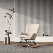 Living And Home Contemporary Faux Wool Rocking Chair With Removable Cushion - Beige - View 7