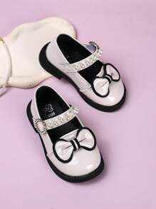 Children's High-End Fashion Princess Shoes, Mirror Vamp, Anti- & Wear-Resistant Sole, Lightweight, Soft & Comfortable, Breathable Bow Design - Beige - View 3