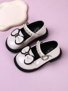 Children's High-End Fashion Princess Shoes, Mirror Vamp, Anti- & Wear-Resistant Sole, Lightweight, Soft & Comfortable, Breathable Bow Design - Beige - View 2