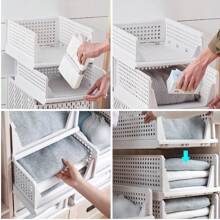 LIVINGANDHOME 1 Piece Foldable Stackable Clothes Storage Organiser Basket,Drawer Storage Basket,Home DIY Layered Divider Drawer Rack,Wardrobe Storage Box Organizer,Sliding Cabinet Drawer Storage Shelf Organzier For Wardrobe Cupboard Kitchen Bathroom Office - Grey - View 10
