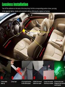 USB RGB LED 汽車行車艙照明套件-智慧手機操作，音樂同步功能，多種環境色彩氛圍外觀燈帶-簡易安裝套件