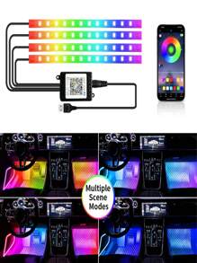 USB RGB LED 汽車行車艙照明套件-智慧手機操作，音樂同步功能，多種環境色彩氛圍外觀燈帶-簡易安裝套件