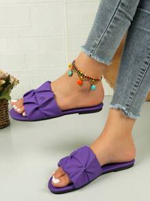 Zapatillas de verano para mujer resistentes al deslizamiento al aire libre con suela suave y punta abierta, zapatillas planas de moda para playa y uso casual - Cabeza redonda morada - Ver 6