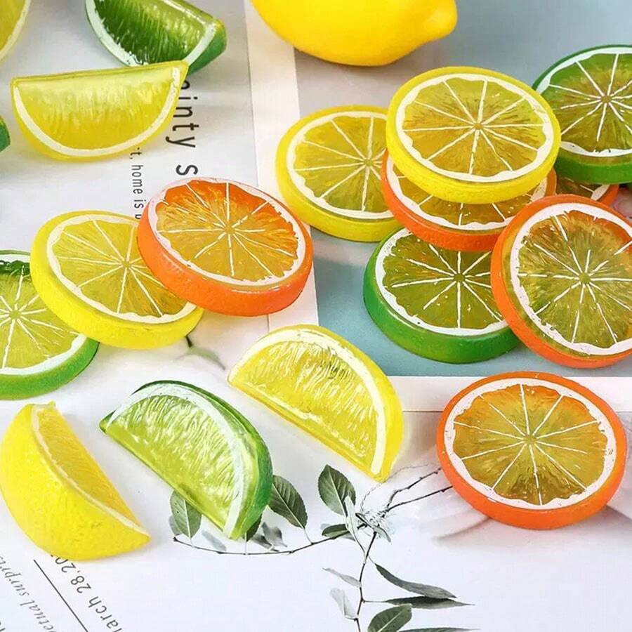Boat-Shape 6 Pcs Fake Lemon Slices Photography Backdrop Props Artificial Fruits Simulation Lime Kitchen Background Decoration Table Centerpieces For Home Room Decor - Style 2 - View 1