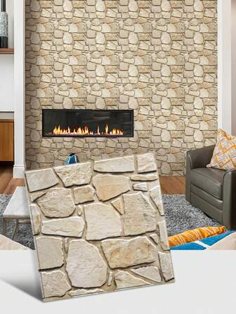 COMMOMY 3D Faux Stone Tile Stickers, Peel And Stick Tile Backsplash, Living Room Wall Stickers, Easy DIY 3D Wall Panel, Water And Mold Resistant, 30x30cm