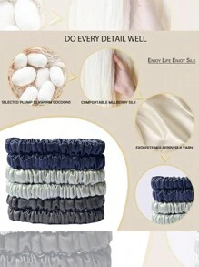 Juego de 6 cintillos para cabello de seda 100% natural con unicolor de 22 Momme, accesorios de cabello de alta calidad para mujeres, con gran diademas de seda de múltiples colores en una caja. - Multicolor - Ver 4