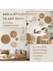 1 件/3 件/5 件波西米亚风格墙壁装饰挂篮，扁平圆形波西米亚风格流苏壁篮，装饰藤条壁挂编织艺术篮，用于卧室、家庭、客厅、厨房墙壁装饰、家居装饰、房间装饰、墙壁装饰 - 彩色 - 查看 9