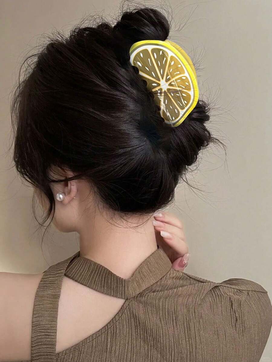 1 chiếc kẹp tóc nữ thanh lịch, ngọt ngào, đa năng, màu vàng chanh tươi tắn, hình bán nguyệt, chống trượt, chắc chắn, thời trang, cỡ lớn, thích hợp cho mùa xuân/hè, dùng hàng ngày và làm quà tặng. - Màu vàng - Xem 1