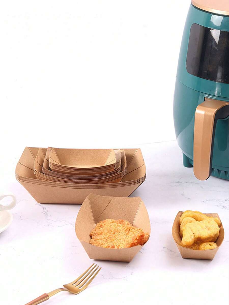 12 Pcs/Set Disposable Folding-Free Fraft Paper Boat Box French Fries Fried Chicken Open Lunch Box Fried Food Snacks Hot Dog Packing Box Suitable For Daily Activities And Wedding Party Gift Boxes - Coffee Brown - View 1