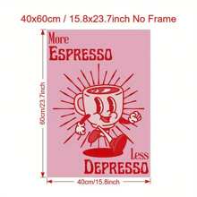 1 pieza Póster de lona sin marco, arte retro, talla grande Espresso Menos Estrés, regalo ideal para dormitorio, sala de estar, pasillo, decoración de pared de invierno, decoración de habitación