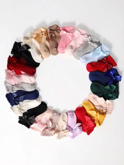 12 pares de calcetines decorativos lindos con lazo en colores aleatorios para bebé niña, calcetines tiernos para niño pequeño