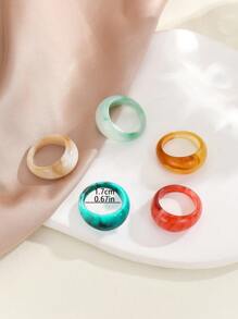 5pcs Vacation-Style Colorful Resin Jade-Like Rings Set, Suitable For Ladies' Daily And Vacation Wear - 彩色 - 查看 4