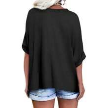 BZB Women's Oversized T Shirts V Neck Short Sleeve Summer Casual Loose Tops Tees - màu đen - Xem 2