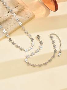 2pcs Stainless Steel Butterfly Chain Necklace And Bracelet Jewelry Set, Retro Fashion Style - Butterfly - View 6