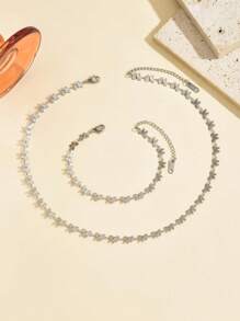 2pcs Stainless Steel Butterfly Chain Necklace And Bracelet Jewelry Set, Retro Fashion Style - Butterfly - View 5