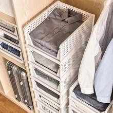 LIVINGANDHOME 1 Piece Foldable Stackable Clothes Storage Organiser Basket,Drawer Storage Basket,Home DIY Layered Divider Drawer Rack,Wardrobe Storage Box Organizer,Sliding Cabinet Drawer Storage Shelf Organzier For Wardrobe Cupboard Kitchen Bathroom Office - Grey - View 9