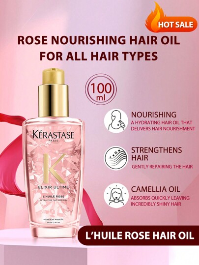 Kérastase Kerastase Elixir Ultime L'Huile ROSE Hair Oil 100ml Iconic Nourishing Hair Oil For All Hair Types Infused With A Blend Of Argan Hair Oil Ydrating, Oil Serum To Smooth Frizz And Add Shine | Nourishes With Argan Oil, Camellia Oil & Marula Oil | Hydrating Oil Serum To Smooth Frizz And Add Shine | Nourishes With Argan Oil, Camellia Oil & Marula Oil | For All Hair Types