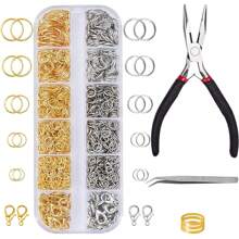 1 Box Jewelry Making Supplies Set, Zinc Alloy Jump Rings With Lobster Clasps For DIY Bracelet & Necklace Chain Making