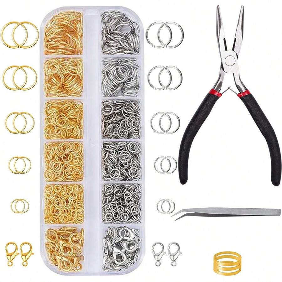 1 Box Jewelry Making Supplies Set, Zinc Alloy Jump Rings With Lobster Clasps For DIY Bracelet & Necklace Chain Making