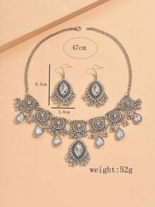 1pc Stylish Retro  Teardrop Pendant Exaggerated Necklace And 1pair Vintage Teardrop Shape Women's Earrings Jewelry Set For Women - Women's Jewelry Set - View 2