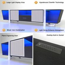 TV Console With Large Storage Cabinets  Biplane Shape Design LED TV Stand With Remote Control  Multiple Modes Changing Lights Modern Entertainment Center With Power Cord  Black