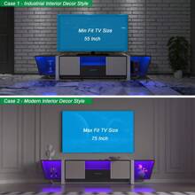 TV Console With Large Storage Cabinets  Biplane Shape Design LED TV Stand With Remote Control  Multiple Modes Changing Lights Modern Entertainment Center With Power Cord  Black
