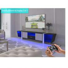 TV Console With Large Storage Cabinets  Biplane Shape Design LED TV Stand With Remote Control  Multiple Modes Changing Lights Modern Entertainment Center With Power Cord  Black