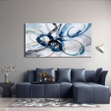 1 pieza Arte de pared grande abstracto moderno - Cuadro en lienzo en blanco y azul, obra de arte de pared para sala de estar y oficina, decoración de pared sobredimensionada - Multicolor - Ver 7