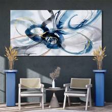 1 pieza Arte de pared grande abstracto moderno - Cuadro en lienzo en blanco y azul, obra de arte de pared para sala de estar y oficina, decoración de pared sobredimensionada - Multicolor - Ver 8