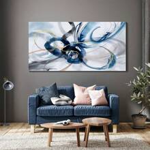 1 pieza Arte de pared grande abstracto moderno - Cuadro en lienzo en blanco y azul, obra de arte de pared para sala de estar y oficina, decoración de pared sobredimensionada - Multicolor - Ver 5